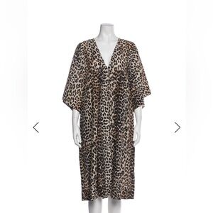 Ganni Leopard Print Midi Dress in Tan and Black, cotton/silk, cost $345+tax